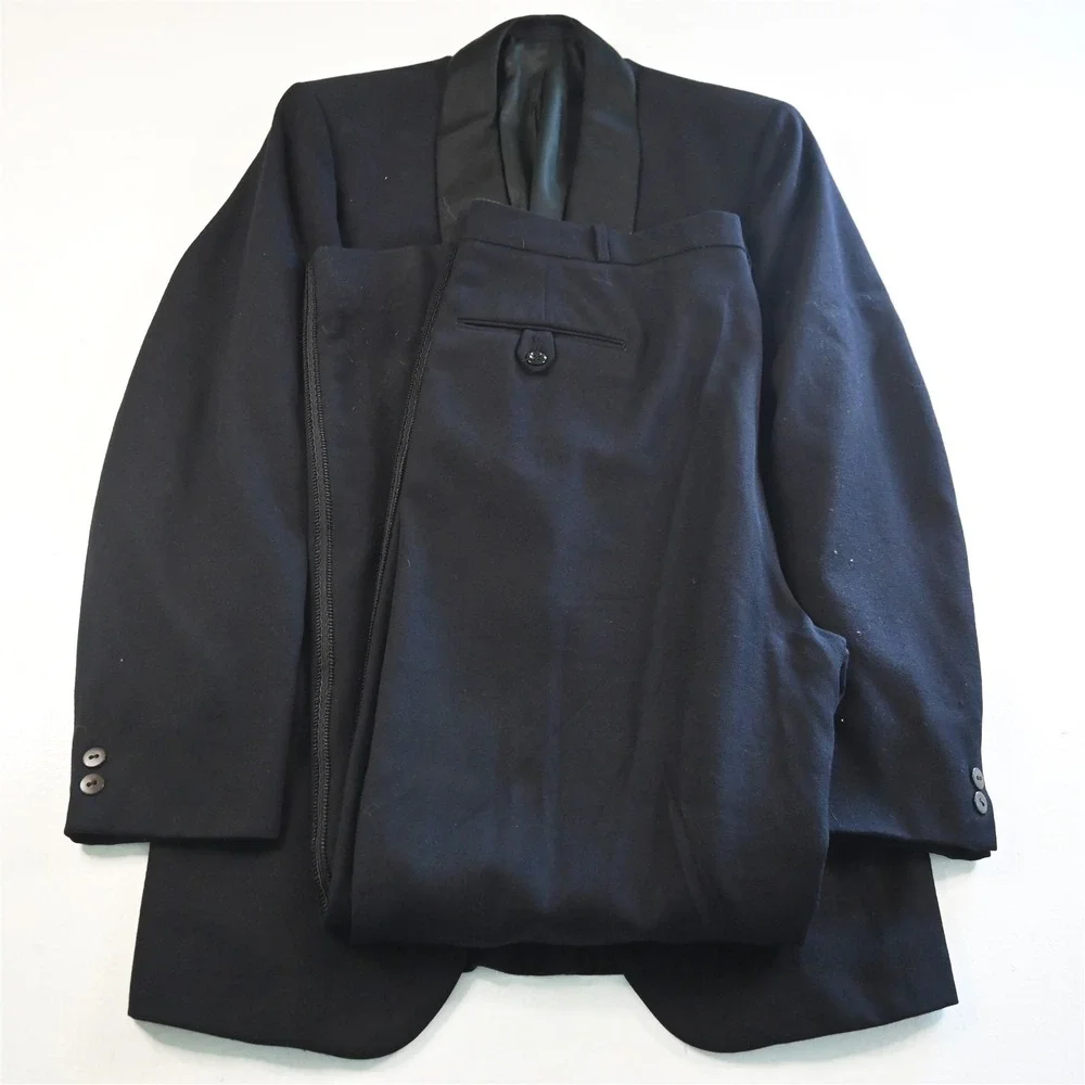 Vtg Bespoke‎ 40L 42x34 Black Wool Shawl Capt Nautical Mens Jacket Pants Tuxedo